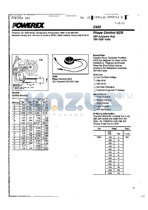 C380A datasheet - Phase Control SCR 250 Amperes Avg 100-1300 Volts
