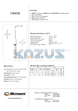 1N458 datasheet - SWITCHING DIODE