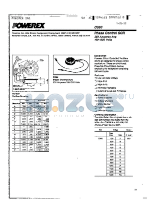 C380C datasheet - Phase Control SCR 250 Amperes Avg 100-1300 Volts