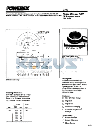 C380PD datasheet - Phase Control SCR 250 Amperes Average 1600 Volts