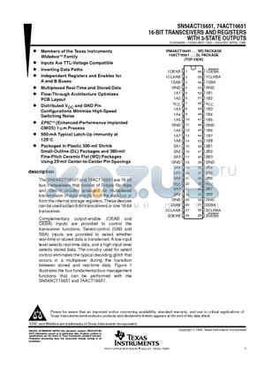 74ACT16651 datasheet - 16-BIT TRANSCEIVERS AND REGISTERS WITH 3-STATE OUTPUTS