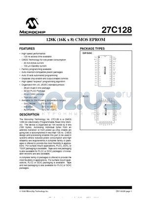 27LC128-25IP datasheet - 128K (16K x 8) CMOS EPROM