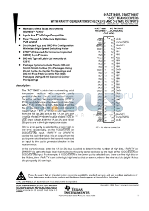 74ACT16657DL datasheet - 16-BIT TRANSCEIVERS WITH PARITY GENERATORS/CHECKERS AND 3-STATE OUTPUTS