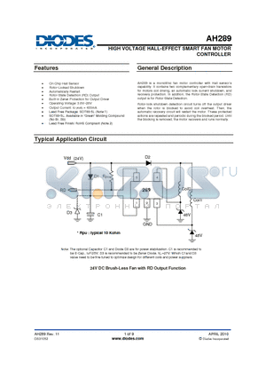 AH289 datasheet - HIGH VOLTAGE HALL-EFFECT SMART FAN MOTOR