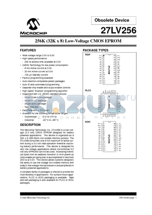 27LV256_04 datasheet - 256K (32K x 8) Low-Voltage CMOS EPROM