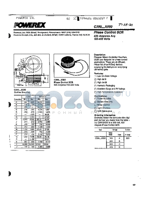 C390AX550 datasheet - Phase Control SCR 620 Amperes Avg 100-400 Volts
