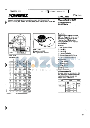 C390CX550 datasheet - Phase Control SCR 620 Amperes Avg 100-400 Volts