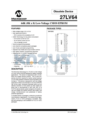 27LV64-25/L datasheet - 64K (8K x 8) Low-Voltage CMOS EPROM