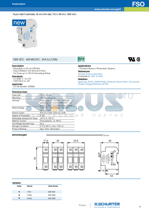 0091.0001 datasheet - Touch-Safe Fuseholder, 35 mm DIN-Rail, 10.3 x 38 mm, 1000 VDC