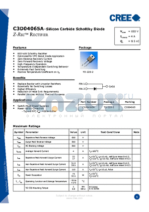 C3D04065A datasheet - Silicon Carbide Schottky Diode