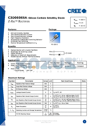 C3D06065A datasheet - Silicon Carbide Schottky Diode