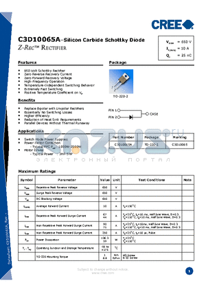 C3D10065A datasheet - Silicon Carbide Schottky Diode