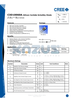 C3D10060A datasheet - Silicon Carbide Schottky Diode