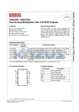 74ACT253SJ datasheet - Dual 4-Input Multiplexer with 3-STATE Outputs