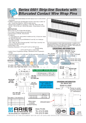 28-0501-31 datasheet - Series 0501 Strip-line Sockets with Bifurcated Contact Wire Wrap Pins