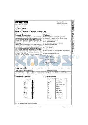 74ACT2708PC datasheet - 64 x 9 First-In, First-Out Memory