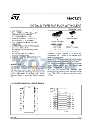 74ACT273 datasheet - OCTAL D-TYPE FLIP FLOP WITH CLEAR