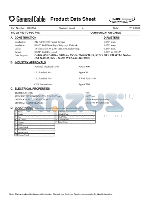 C4073A datasheet - 15C 22 7/30 TC-PVC PVC COMMUNICATION CABLE