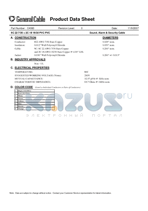 C4080 datasheet - 6C 22 7/30  2C 18 16/30 PVC PVC Sound, Alarm & Security Cable