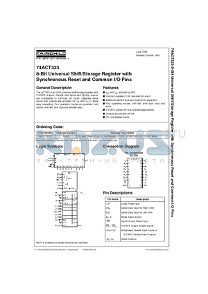 74ACT323PC datasheet - 8-Bit Universal Shift/Storage Register with Synchronous Reset and Common I/O Pins