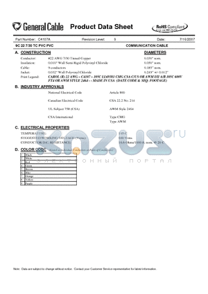 C4107A datasheet - 9C 22 7/30 TC PVC PVC COMMUNICATION CABLE