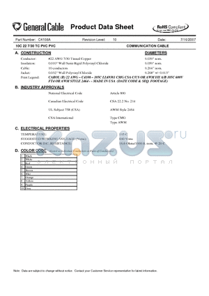 C4108A datasheet - 10C 22 7/30 TC PVC PVC COMMUNICATION CABLE