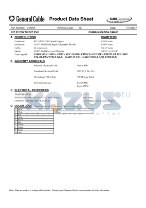 C4109A datasheet - 12C 22 7/30 TC PVC PVC COMMUNICATION CABLE