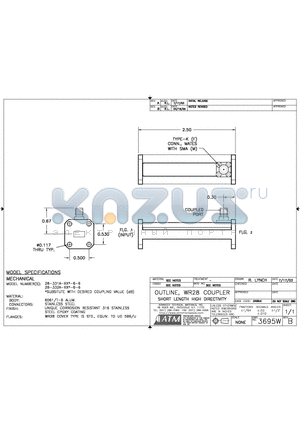 28-331A-XX-6-6 datasheet - OUTLINE, WR28 COUPLER SHORT LENGTH HIGH DIRECTIVITY