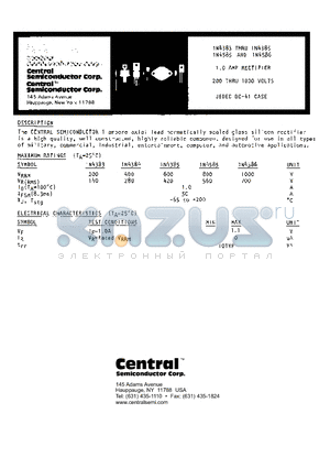 1N4586 datasheet - 1.0 AMP RECTIFIER 200 THRU 1000 VOLTS