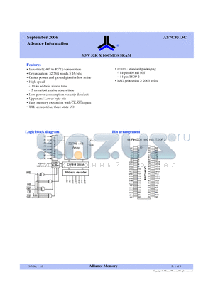AS7C3513C datasheet - 3.3 V 32K X 16 CMOS SRAM