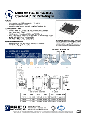 28-505-111-P datasheet - Series 505 PLCC-to-PGA JEDEC Type 0.050 [1.27] Pitch Adapter