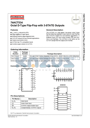 74ACT534SC datasheet - Octal D-Type Flip-Flop with 3-STATE Outputs
