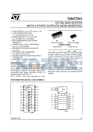 74ACT541B datasheet - OCTAL BUS BUFFER WITH 3 STATE OUTPUTS NON INVERTED