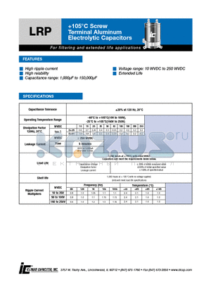 102LRP160M datasheet - 105`C Screw Terminal Aluminum Electrolytic Capacitors