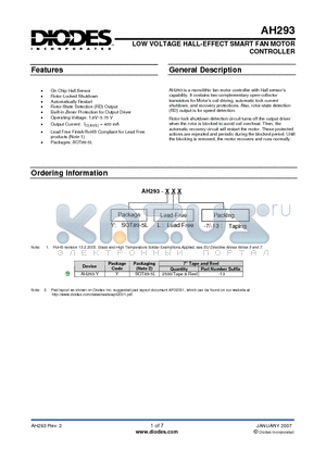 AH293-Y datasheet - LOW VOLTAGE HALL-EFFECT SMART FAN MOTOR CONTROLLER