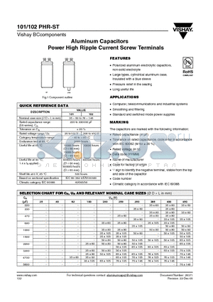102PHR-ST datasheet - Aluminum Capacitors Power High Ripple Current Screw Terminals