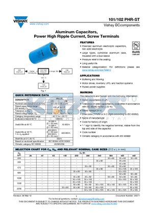 102PHR-ST datasheet - Aluminum Capacitors, Power High Ripple Current, Screw Terminals