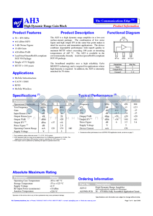 AH3 datasheet - High Dynamic Range Gain Block