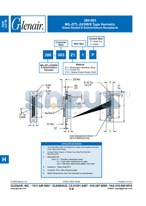 280-003FT1P datasheet - Glass-Sealed D-Subminiature Receptacle