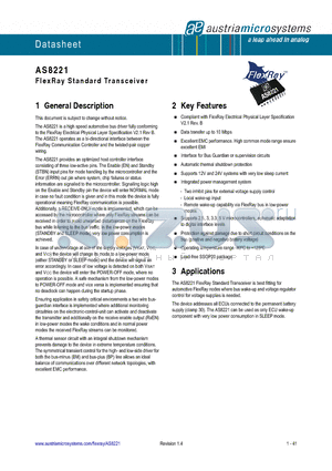 AS8221 datasheet - FlexRay Standard Transceiver
