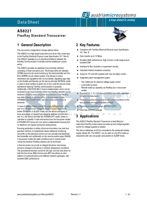 AS8221-ASSU datasheet - FlexRay Standard Transceiver