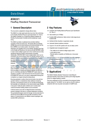 AS8221_1 datasheet - FlexRay Standard Transceiver