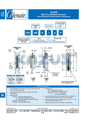 280-006H1BP datasheet - Glass-Sealed D-Subminiature Receptacle