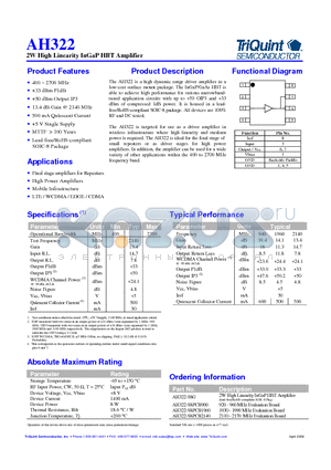 AH322 datasheet - 2W High Linearity InGaP HBT Amplifier