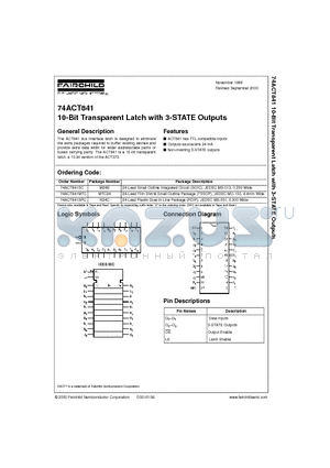 74ACT841MTC datasheet - 10-Bit Transparent Latch with 3-STATE Outputs
