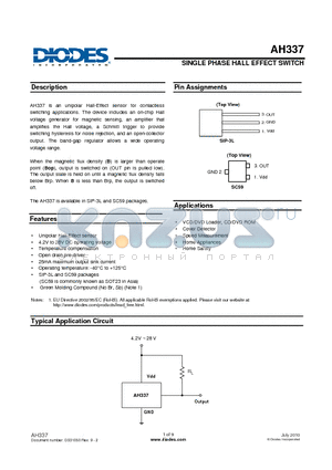 AH337-PL-B datasheet - SINGLE PHASE HALL EFFECT SWITCH