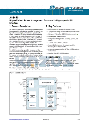 AS8650 datasheet - High-efficient Power Management Device with High-speed CAN Interface