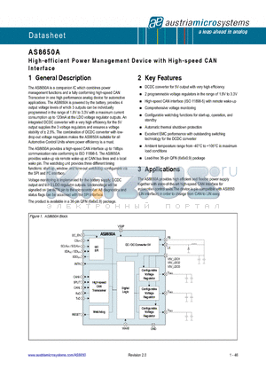 AS8650A datasheet - High-efficient Power Management Device with High-speed CAN Interface