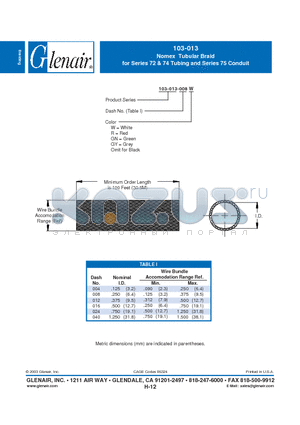 103-013-012GY datasheet - Nomex Tubular Braid