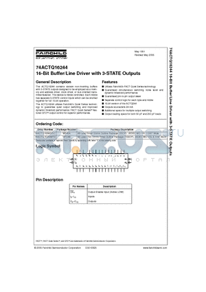 74ACTQ16244 datasheet - 16-Bit Buffer/Line Driver with 3-STATE Outputs